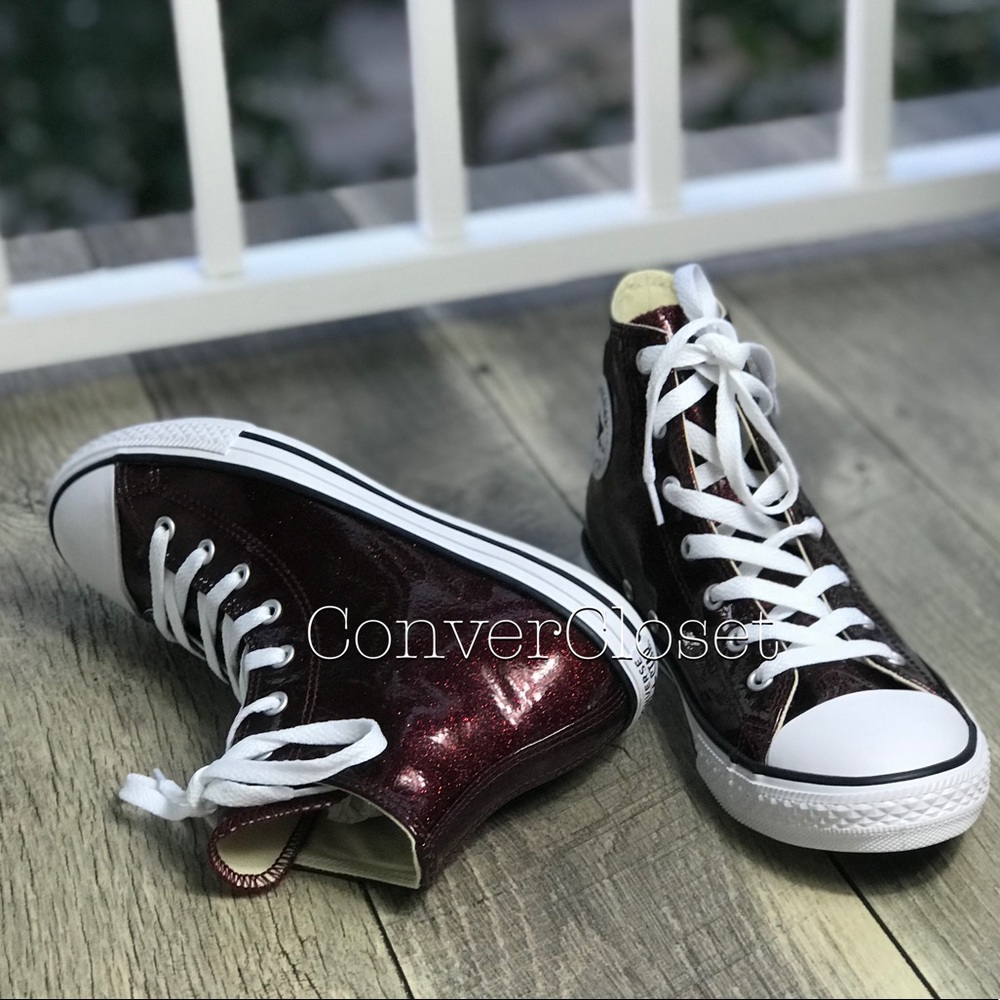 NWT Converse Ctas HI Dark Burgundy Glitter J/WMNS - Picture 4 of 7